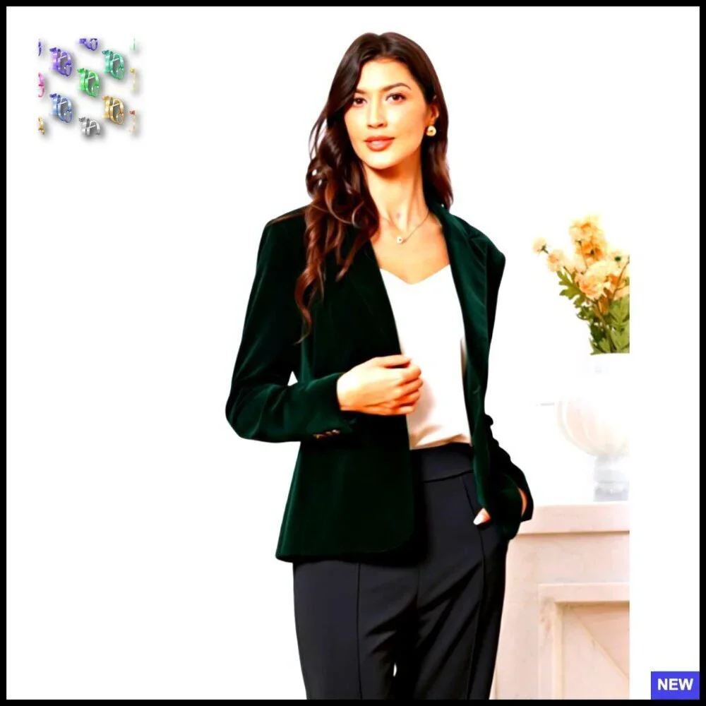 Velvet Blazer Vintage Business Casual Jacket Long Sleeve Notch Lapel